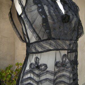 Upcycled One Of A Kind Black Sheer Sexy Top - MEDIUM